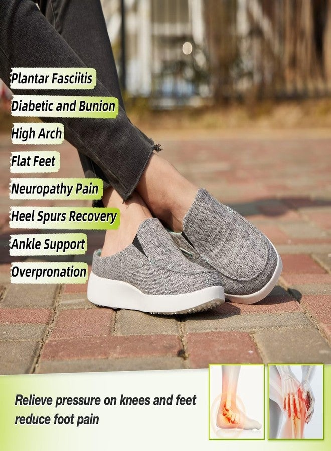 OrthoComfoot Women's Orthopedic Slip-On Loafers Slippers Shoes: Plantar Fasciitis Slippers for Metatarsalgia, Breathable Canvas Mules for Plantar Fasciitis Grey Green Size 9 - Image 4